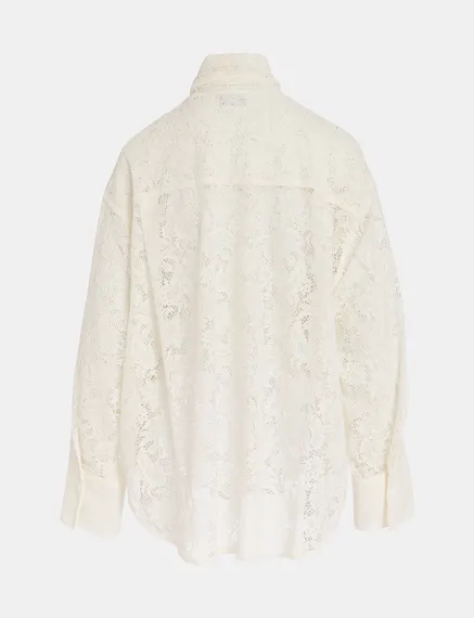 Off-white lace shirt with pussy bow