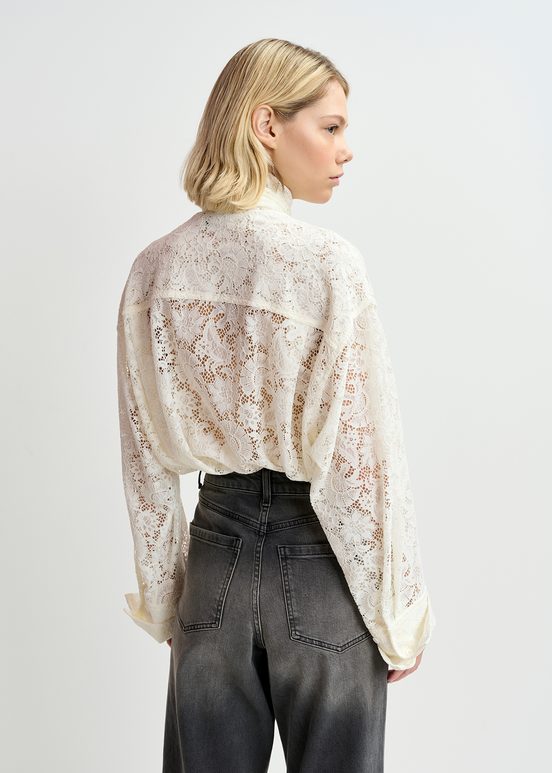 Off-white lace shirt with pussy bow