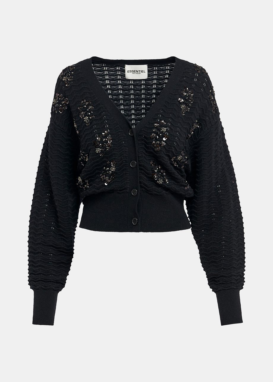 Black sequin-embellished V-neck cardigan