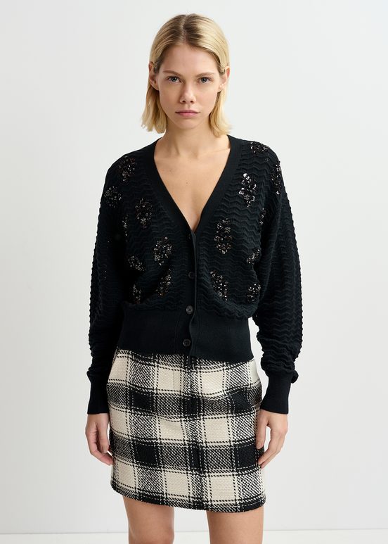 Black sequin-embellished V-neck cardigan