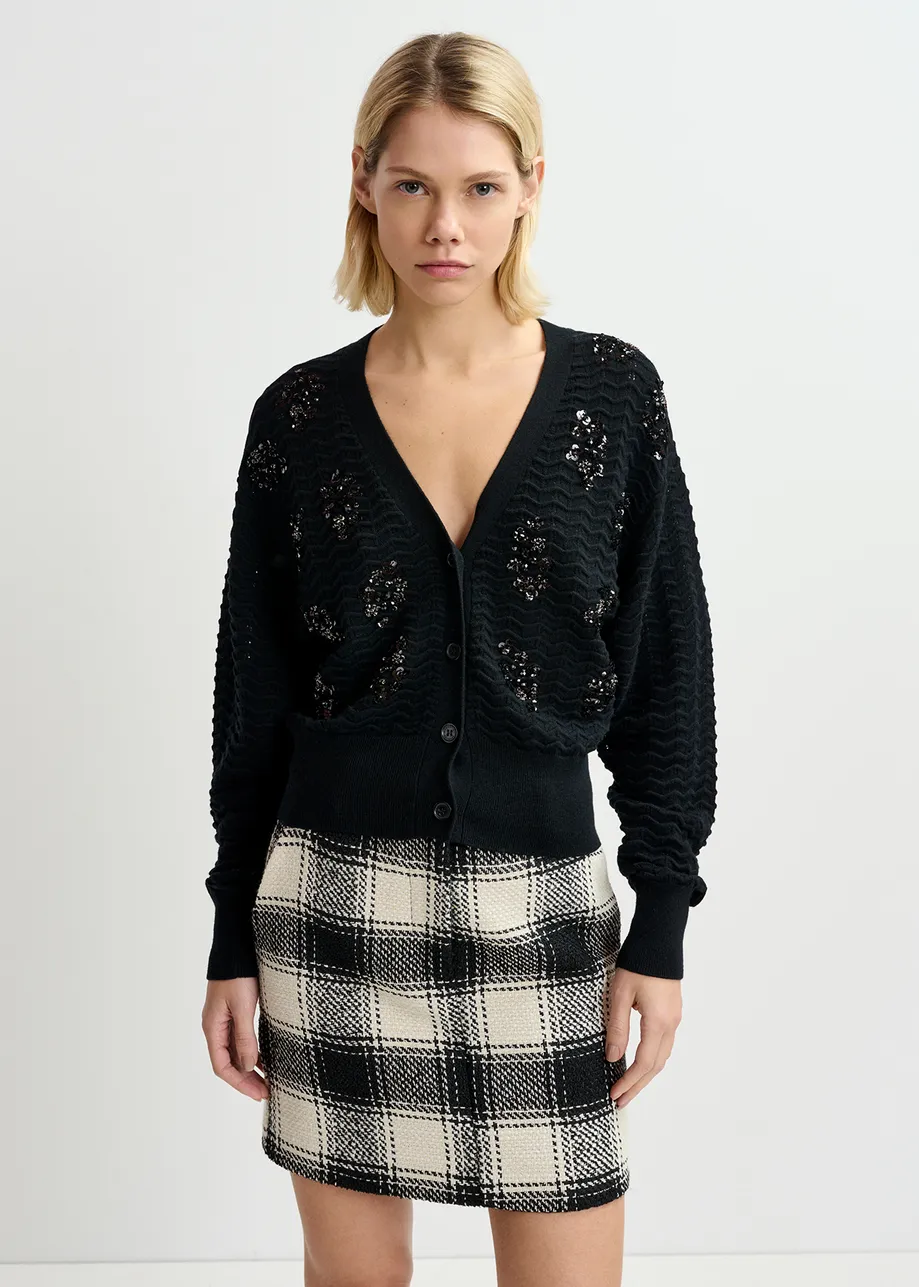 Cardigan en V noir à paillettes