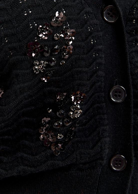 Cardigan nero con scollo a V impreziosito da paillettes