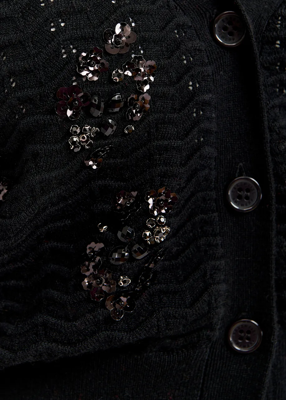 Black sequin-embellished V-neck cardigan