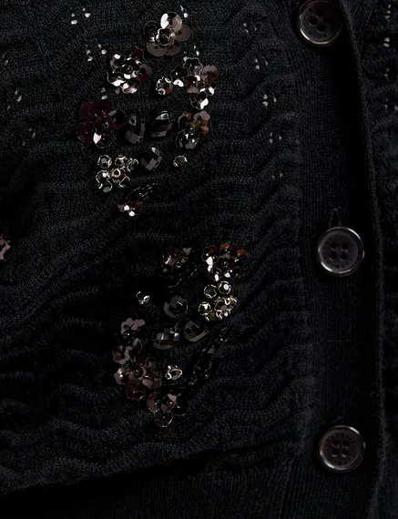 Black sequin-embellished V-neck cardigan