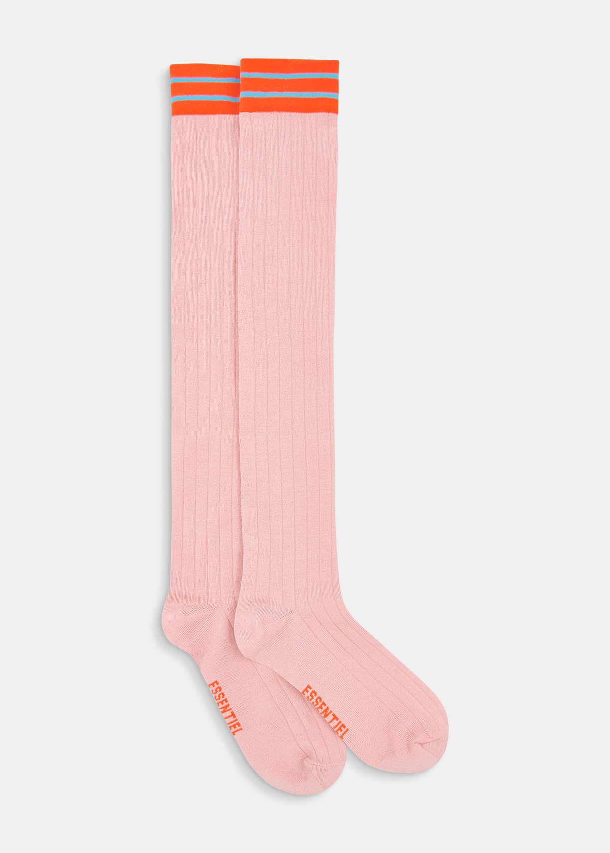 Chaussettes hautes rose clair aux bords rayés