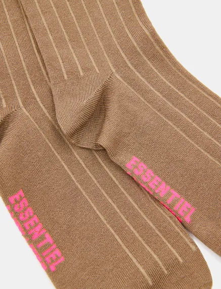 Brown long socks with striped cuffs