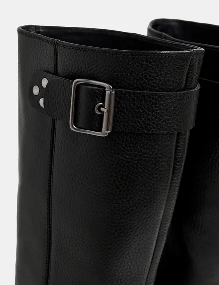 Black leather buckled boots