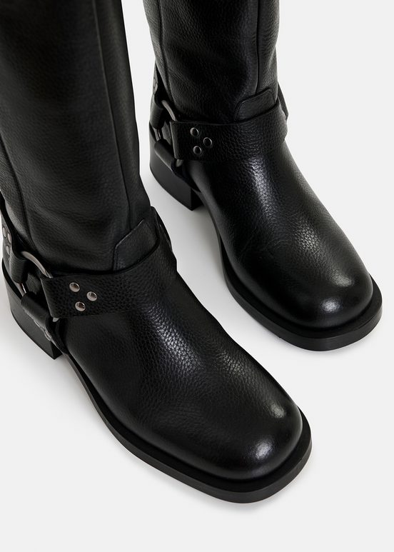 Black leather buckled boots