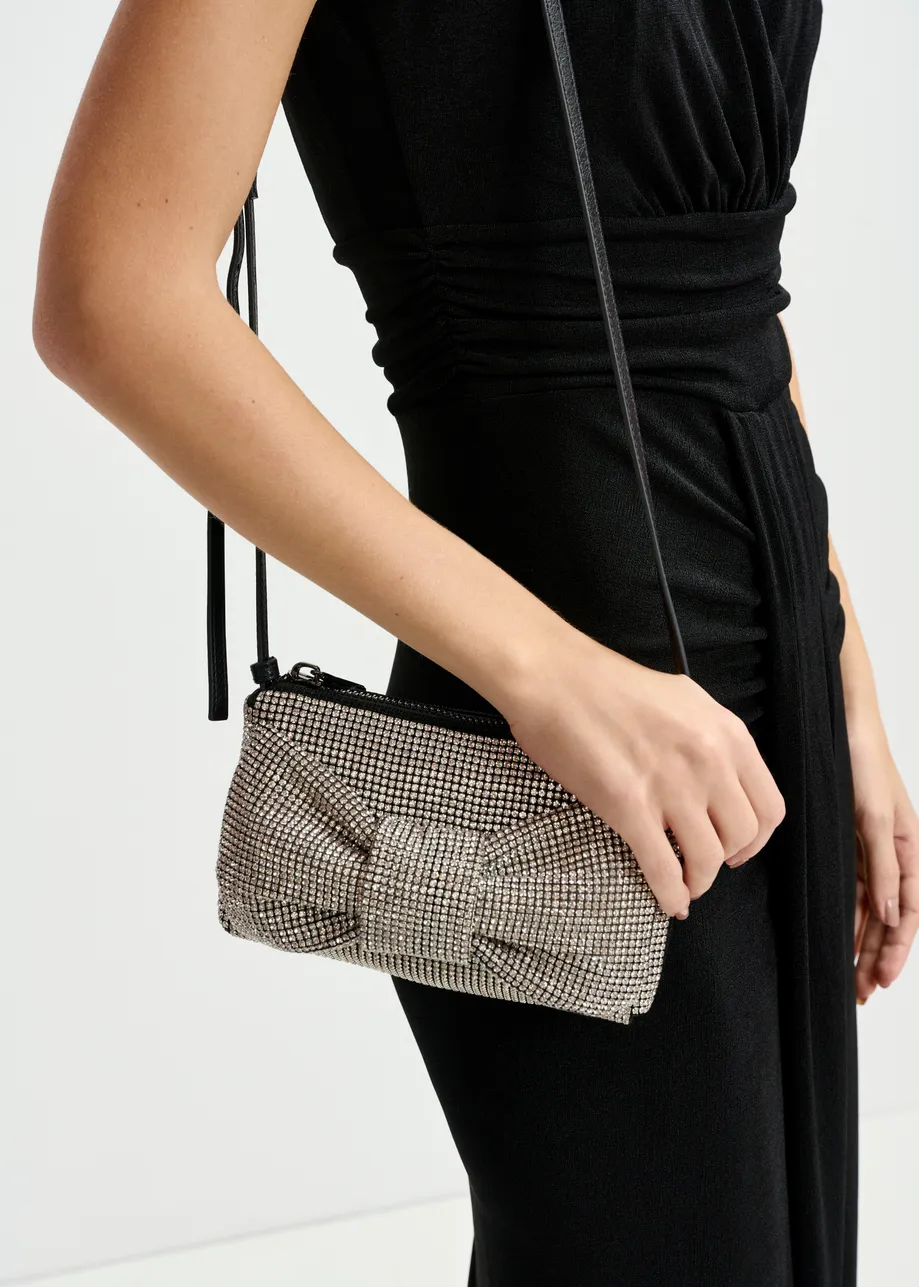 Rhinestone-embellished shoulder bag with bow detail 