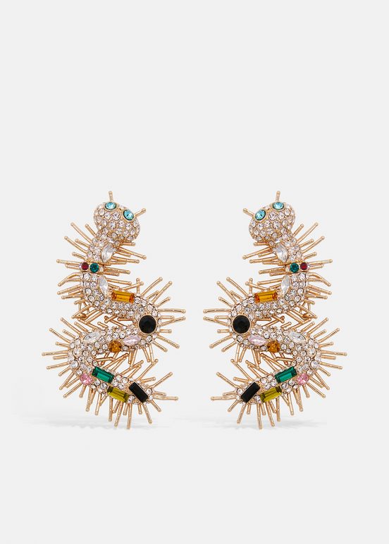 Boucles d'oreilles mille-pattes en strass dorées, argentées et bleues