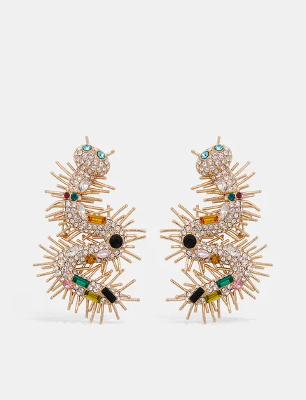 Boucles d'oreilles mille-pattes en strass dorées, argentées et bleues