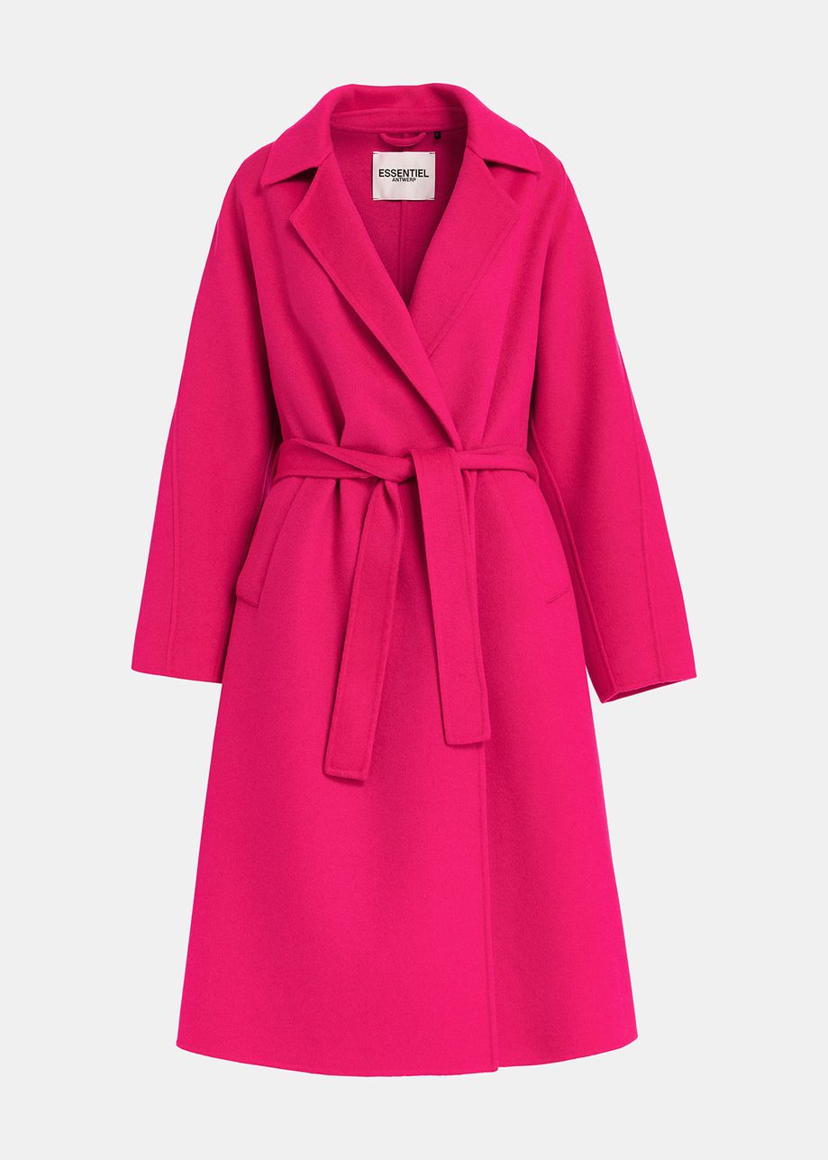 Cappotto in lana fucsia con cintura