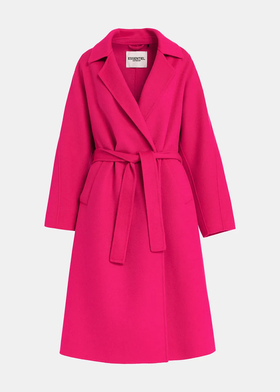 Manteau en laine fuchsia avec ceinture