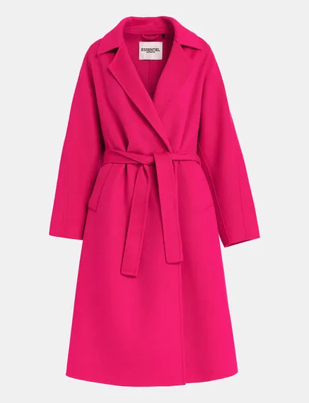 Manteau en laine fuchsia avec ceinture