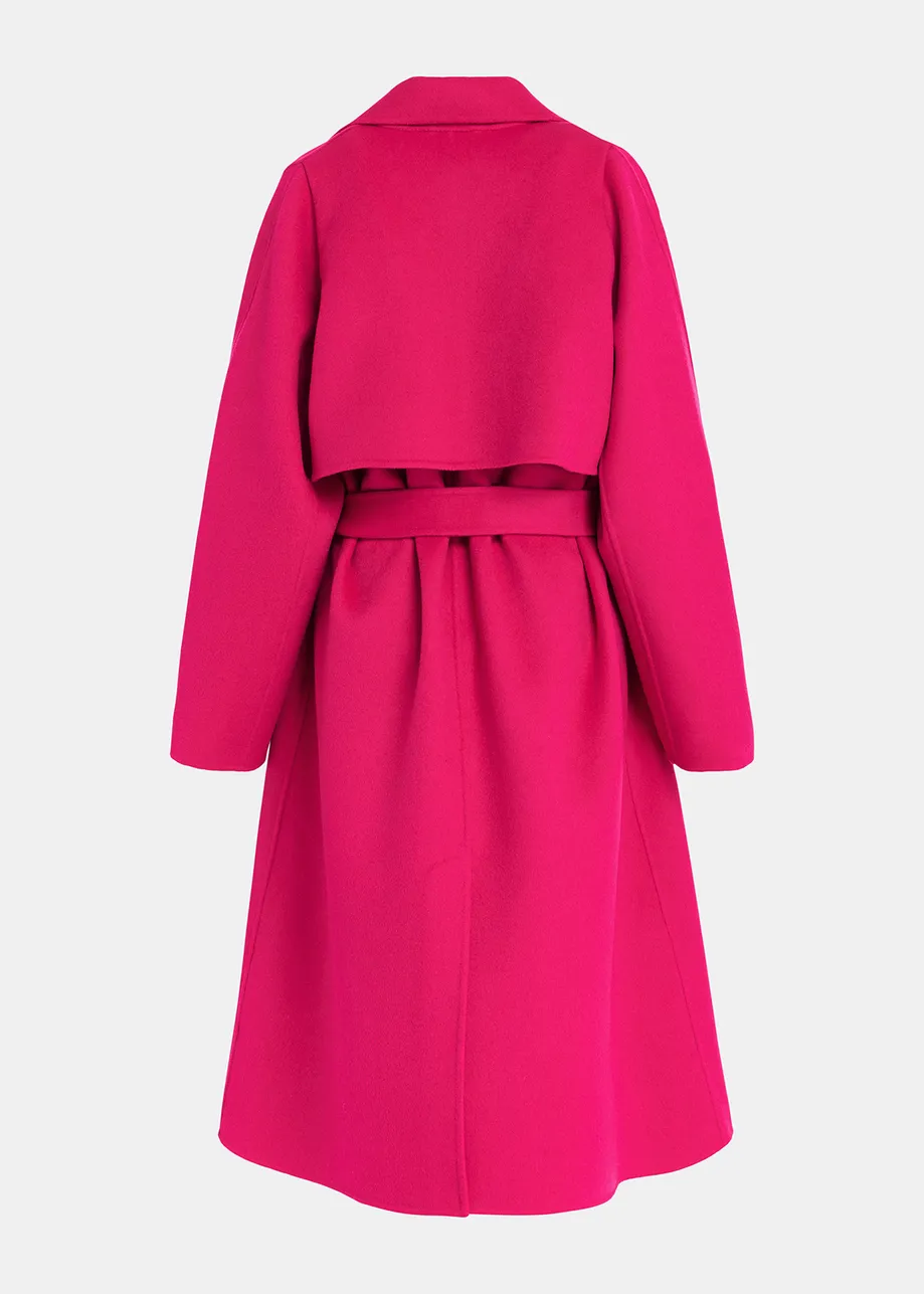 Manteau en laine fuchsia avec ceinture