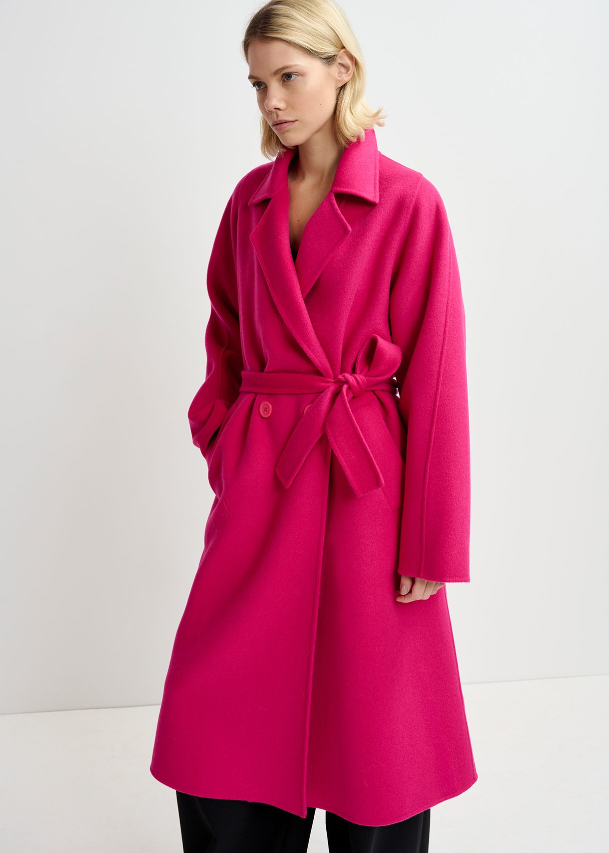 Fuchsia wool belted coat Essentiel Antwerp Europe