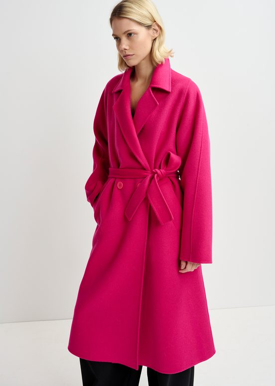 Cappotto in lana fucsia con cintura