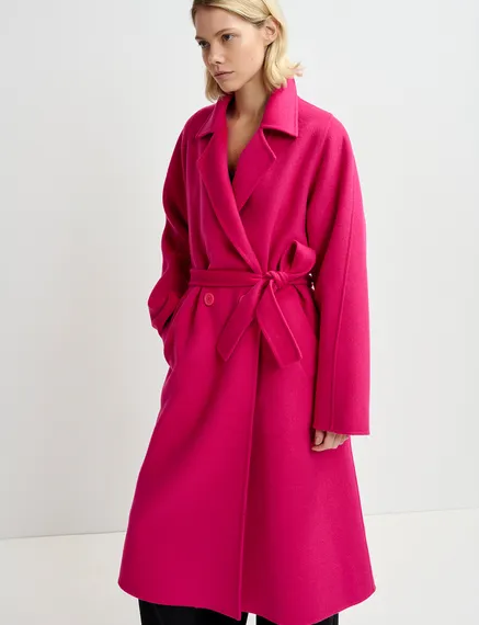 Manteau en laine fuchsia avec ceinture