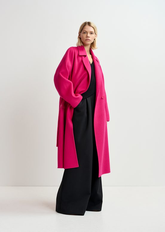 Cappotto in lana fucsia con cintura