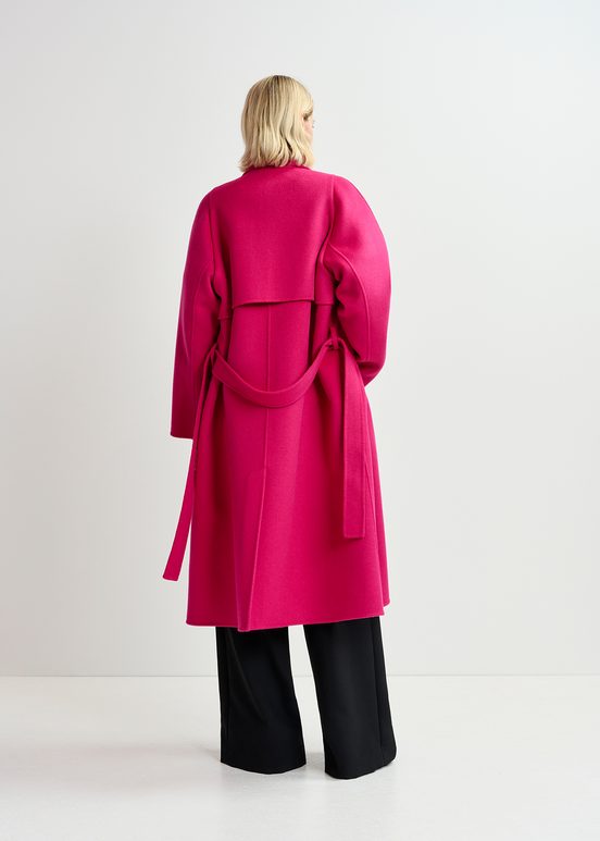 Cappotto in lana fucsia con cintura