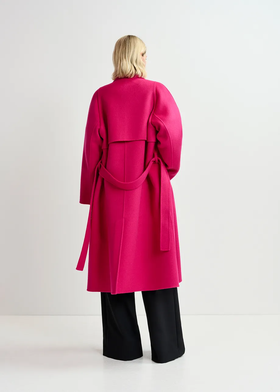 Manteau en laine fuchsia avec ceinture