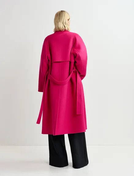 Manteau en laine fuchsia avec ceinture