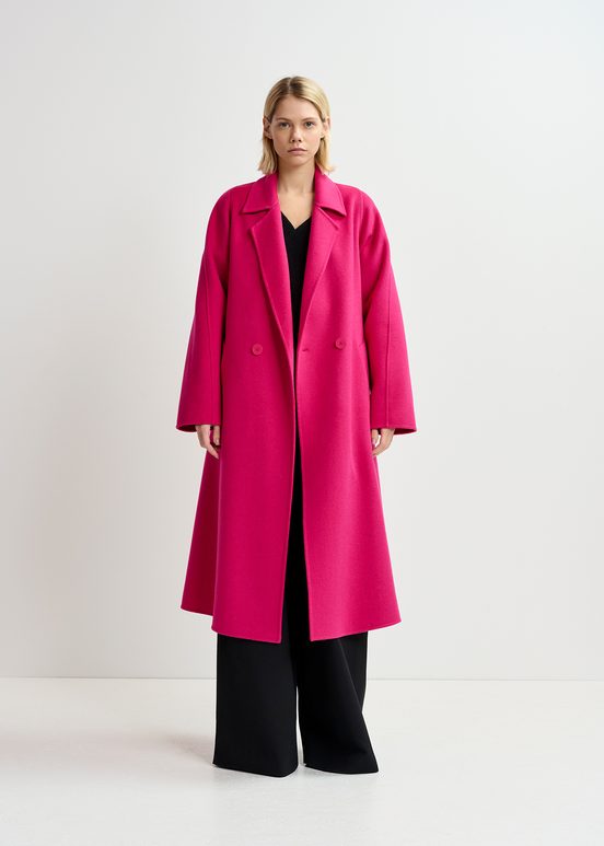 Manteau en laine fuchsia avec ceinture