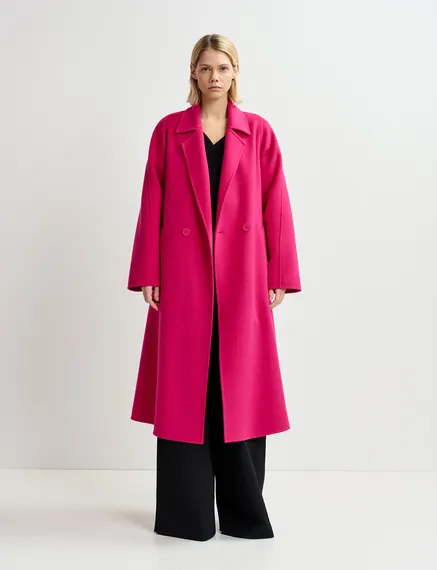 Manteau en laine fuchsia avec ceinture