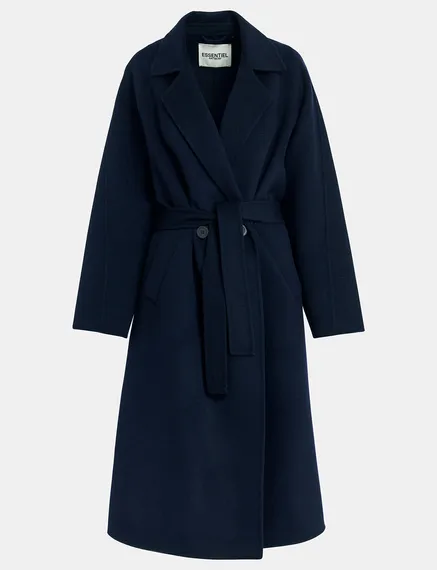 Navy blue wool belted coat