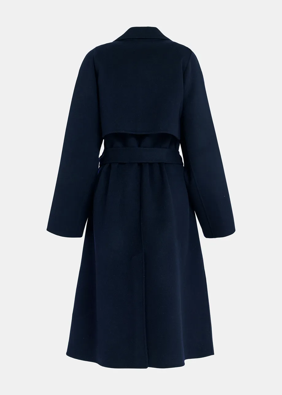 Cappotto in lana blue navy con cintura