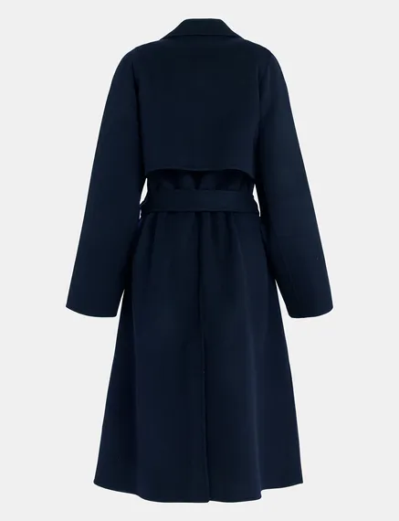 Navy blue wool belted coat