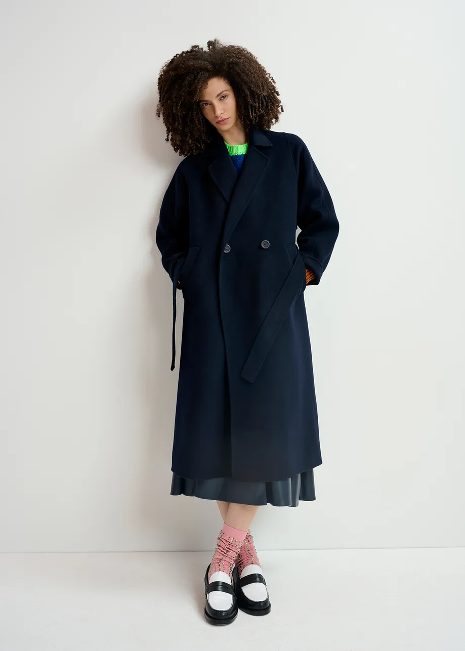 Navy blue wool belted coat