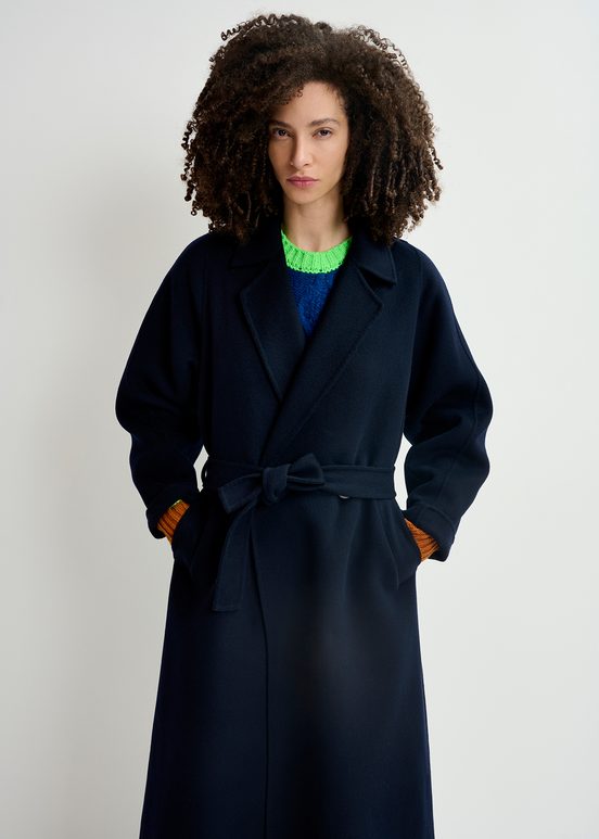 Navy blue wool belted coat