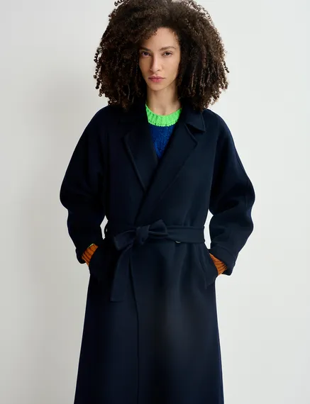 Navy blue wool belted coat