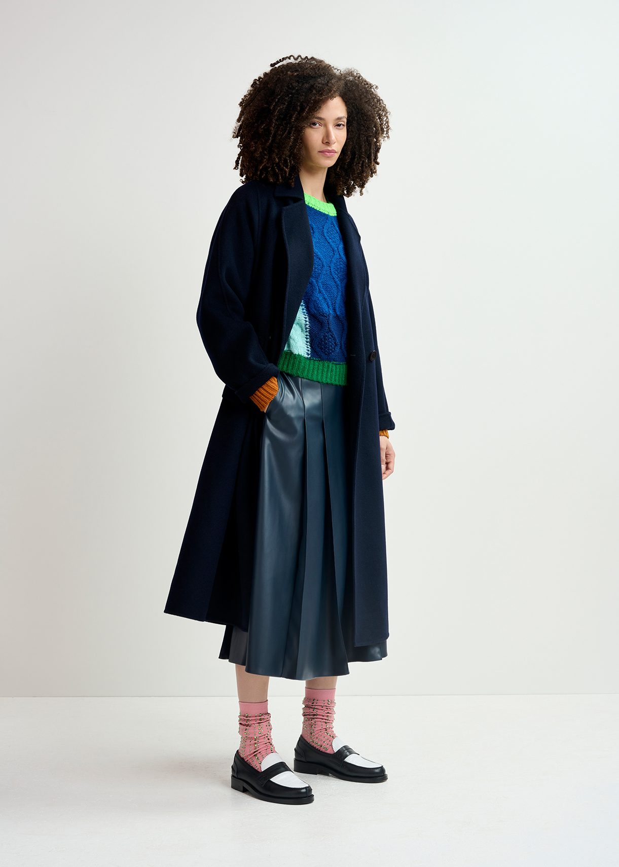 Navy blue wool belted coat | Essentiel Antwerp United States