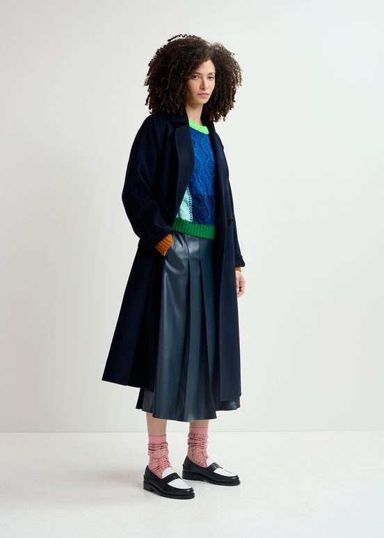 Cappotto in lana blue navy con cintura