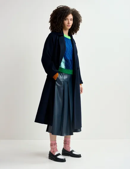 Navy blue wool belted coat