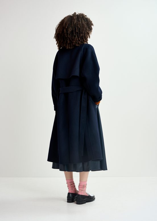 Navy blue wool belted coat