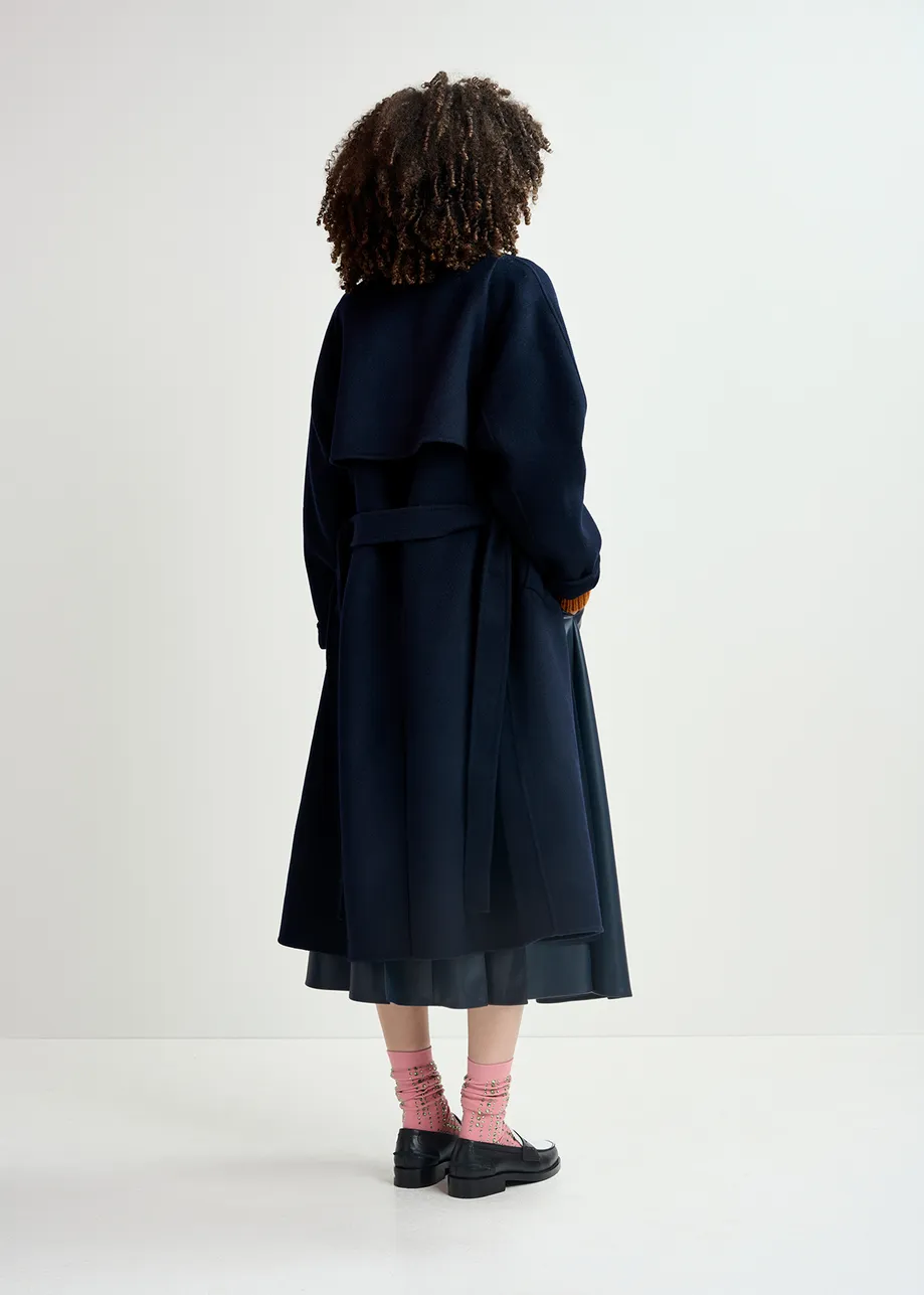 Navy blue wool belted coat