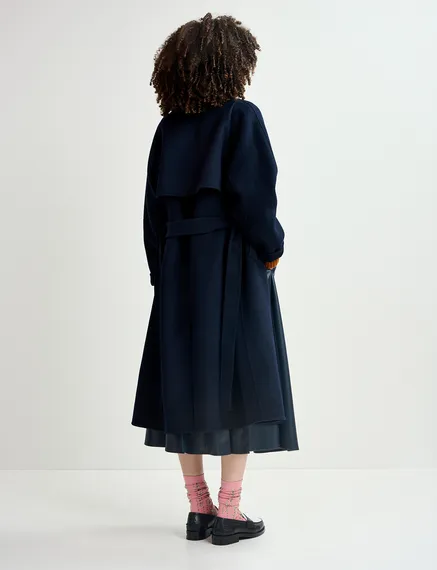 Navy blue wool belted coat