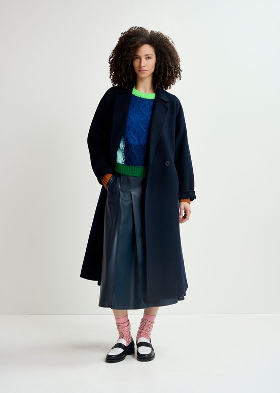 Navy blue wool belted coat