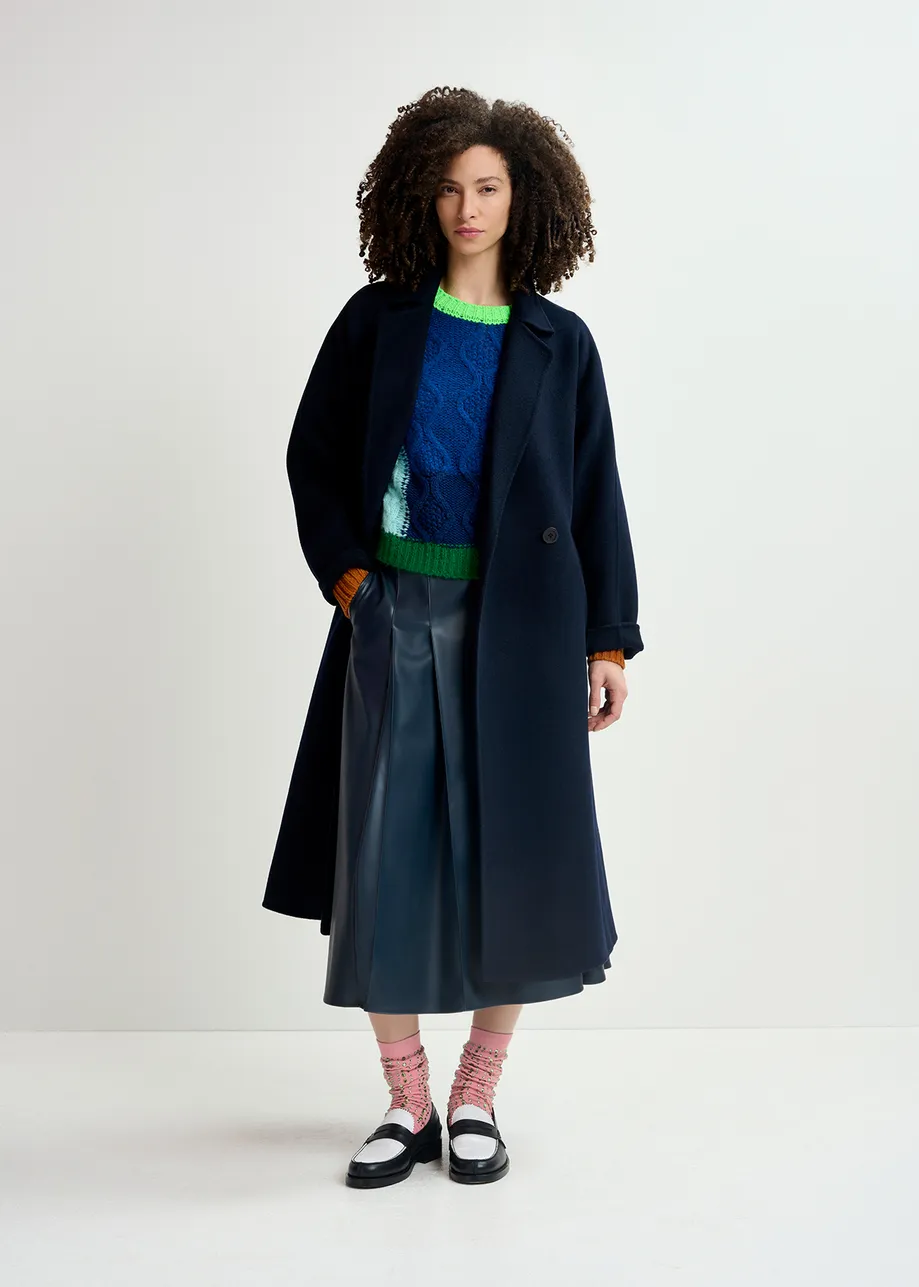 Navy blue wool belted coat