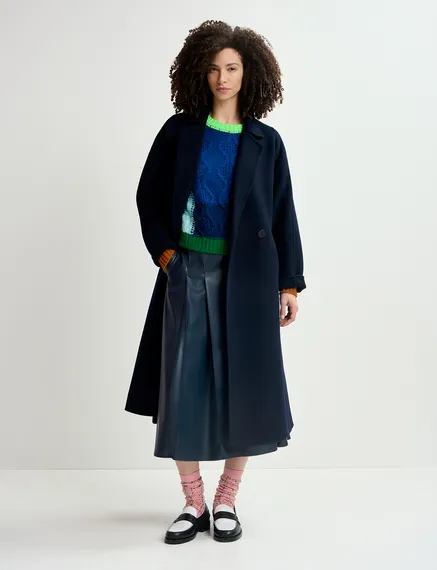 Navy blue wool belted coat