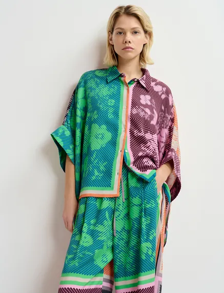 Chemise oversize à imprimé multicolore