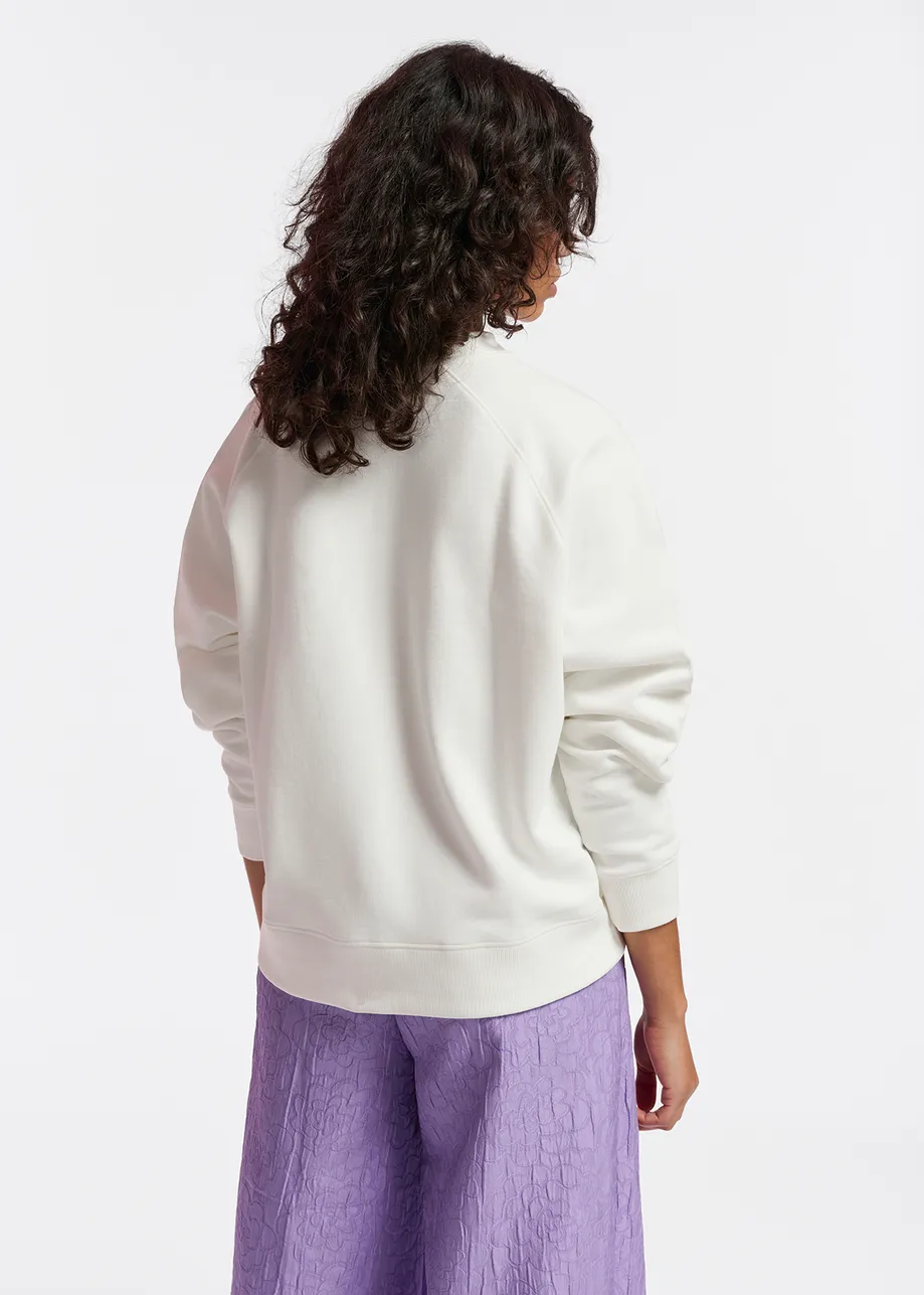 Off-white organic cotton sweatshirt with sequin-embroidered heart