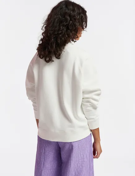 Off-white organic cotton sweatshirt with sequin-embroidered heart