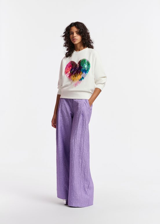 Off-white organic cotton sweatshirt with sequin-embroidered heart