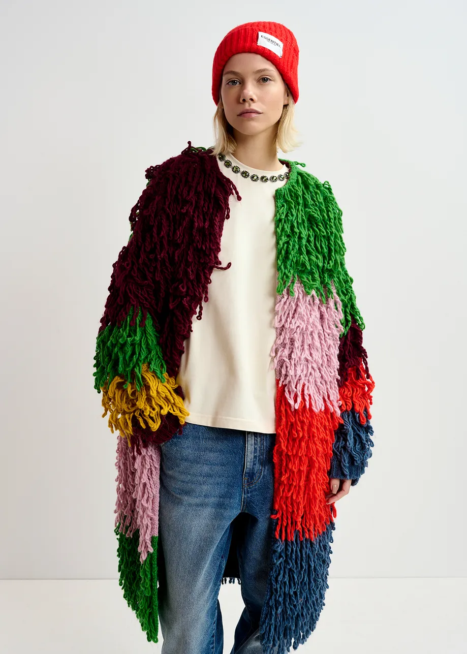 Tricot oversize multicolore en maille bouclée