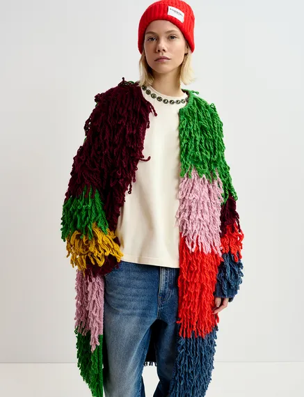 Multicolor oversized loop stitch knit