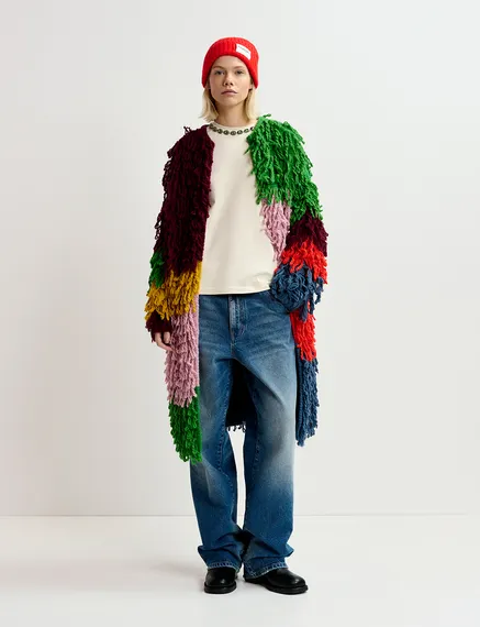 Tricot oversize multicolore en maille bouclée